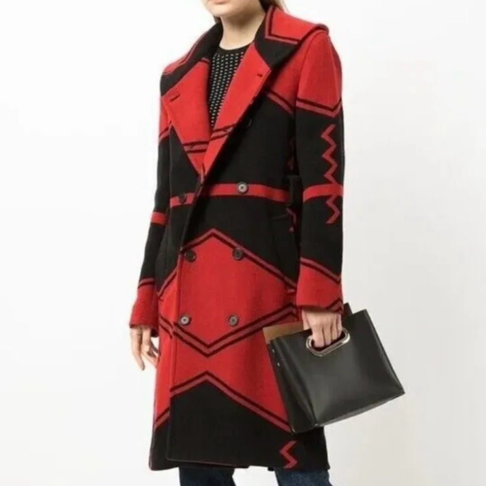 Ralph Lauren Red and Black Carlyn Southwest Double-Breasted Coat